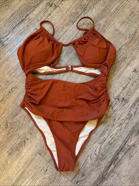 Ruched Cutout One-Piece Swimsuit in Rust